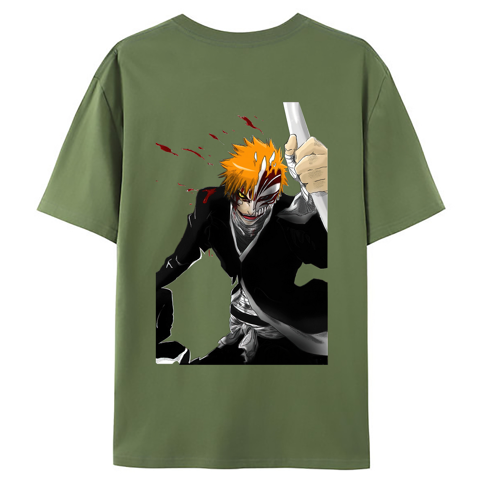 （画像用） ブリーチ 黒崎一護（くろさき いちご）BLEACH Kurosaki Ichigo 綿100％ メンズ半袖Tシャツ（バックプリント） 通気性